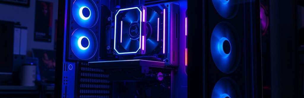 Configuration PC sur mesure avec éclairage RGB bleu et violet